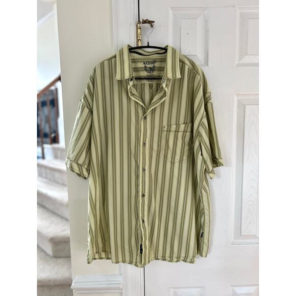 Kuhl Light Green, Grey, Cream Stripe Short Sleeve Button Down Performance Shirt - Picture 1 of 4